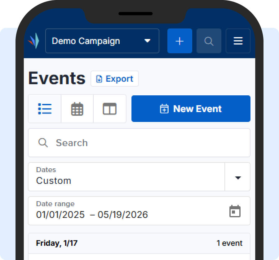 Event management within ActionBuilder