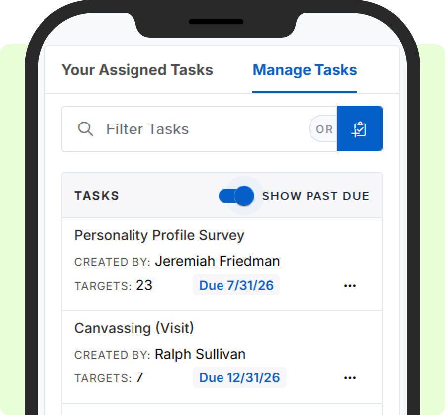 Task management within ActionBuilder